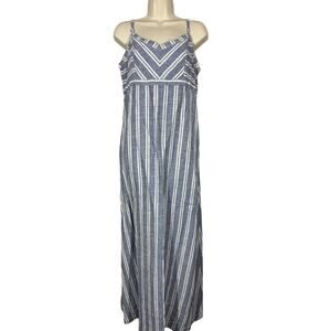 St. Tropez Linen Dress Strappy Stripe Casual Summer Vacation Blue White - 12